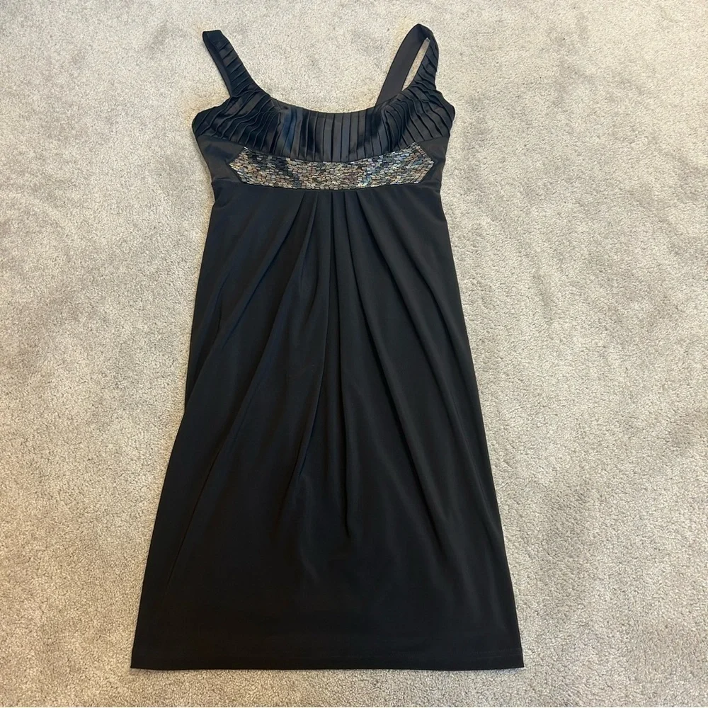 Joseph Ribkoff dark chocolate brown pleated ruched beaded sleeveless midi dress - Picture 7 of 15